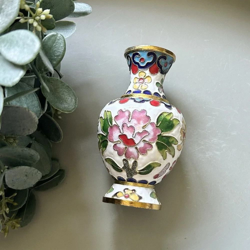 Amazing Vintage Asian Cloisonne Enamel Flower Vase 4